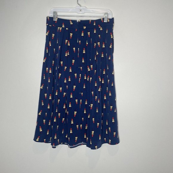 Eva Mendes Lipstick Novelty Print Midi Skirt Navy Size 8 - Picture 5 of 8